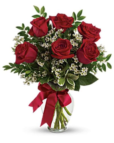 <div id="mark-2" class="m-pdp-tabs-marketing-description">Somebody's gonna get a beautiful surprise. Imagine her smile when this lovely bouquet of roses arrives at her door - for no special reason at all. Except that you love her. You are going to be such a hero.</div>
<div id="desc-2">
<ul>
 	<li>This charming bouquet includes red roses accented with white waxflower, huckleberry and pittosporum along with a red satin ribbon.</li>
 	<li>Delivered in a clear glass vase</li>
 	<li>Standard includes 3 glorious red roses, deluxe has 6 wonderful blooms while premium features an exquisite 9 roses.</li>
</ul>
</div>