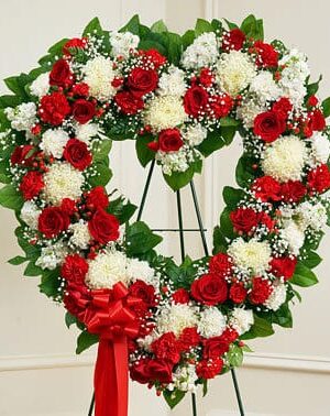 Forever Cherished Floral Heart Tribute - Red & White