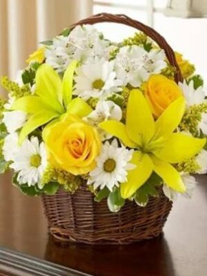 Peace, Love & Hope Basket - Yellow & White
