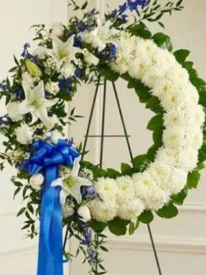 Serene Sympathies Standing Wreath - Blue & White