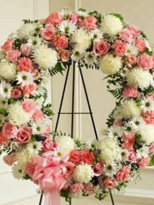 Serene Sympathies Standing Wreath - Pink & White