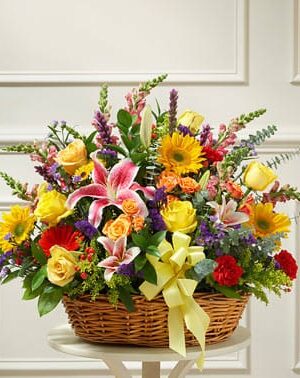Bright Blessings Sympathy Arrangement in Basket